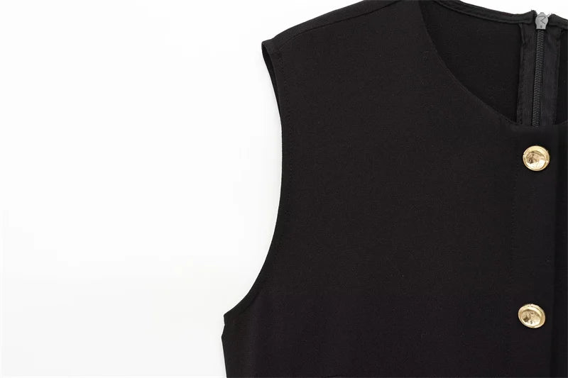 Button-Up Sleeveless Sundress — Slim A-Line Midi Casual Elegant Dress