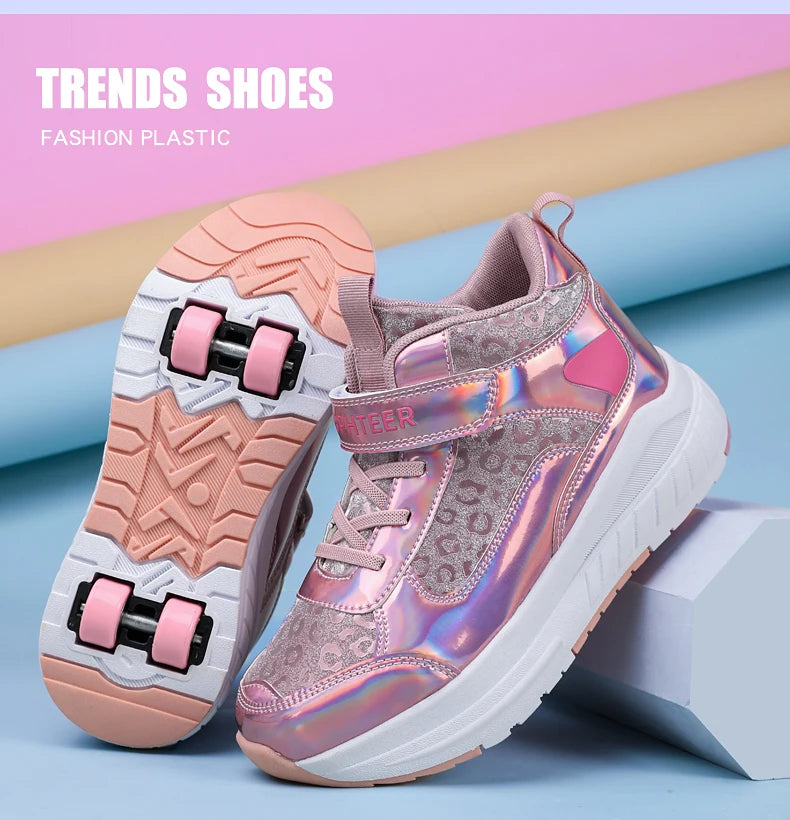 High-Top Children's Roller Skates for Girls – 4-Wheel Outdoor Wear-Resistant Sports Shoes