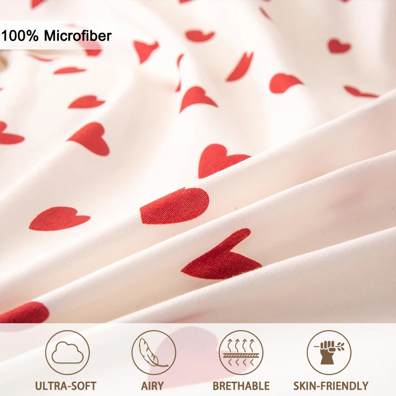 Red Heart Print Duvet Cover Set – 3-Piece Soft Skin-Friendly Bedding with Pillowcases, Twin to King