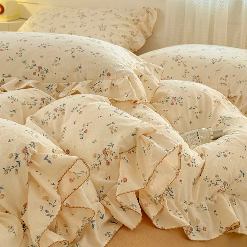 Lace Ruffle Duvet Cover – Printed Floral Comforter Cover for Adults & Kids, Single to King