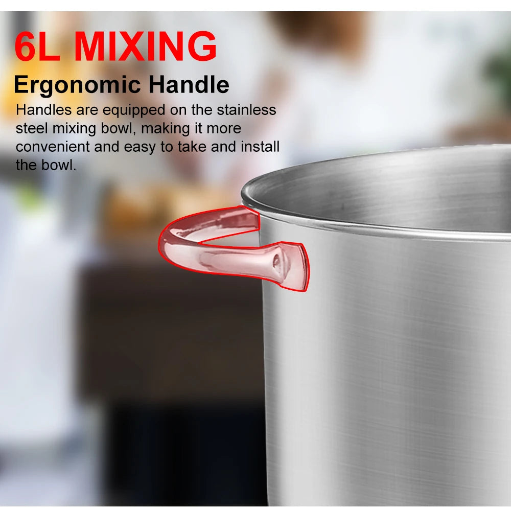 6L 1200W Stand Mixer — Quiet DC Motor, 6-Speed, Dough Kneader & Egg Whisk