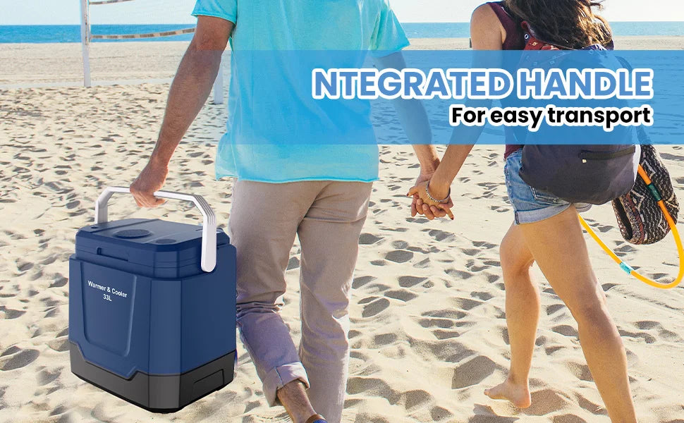 35QT Electric Cooler — Portable Car Refrigerator & Plug-In Cooler with 12V DC & AC Power, Locking Handle for Camping, Road Trips & Home Use