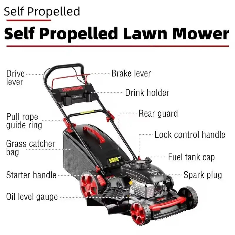201cc 21-Inch Gas Lawn Mower | 3-in-1 Bagging, Side Discharge & Mulching, 7-Position Height, Hand Push or Self-Propelled