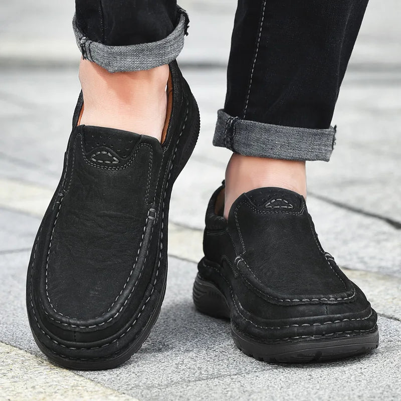 Men's Genuine Leather Lace-Up Casual Shoes