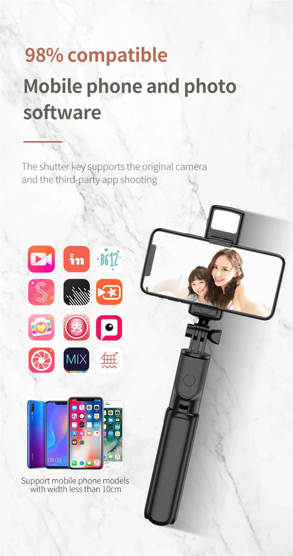 Smartphone Tripod Selfie Stick with Bluetooth Remote