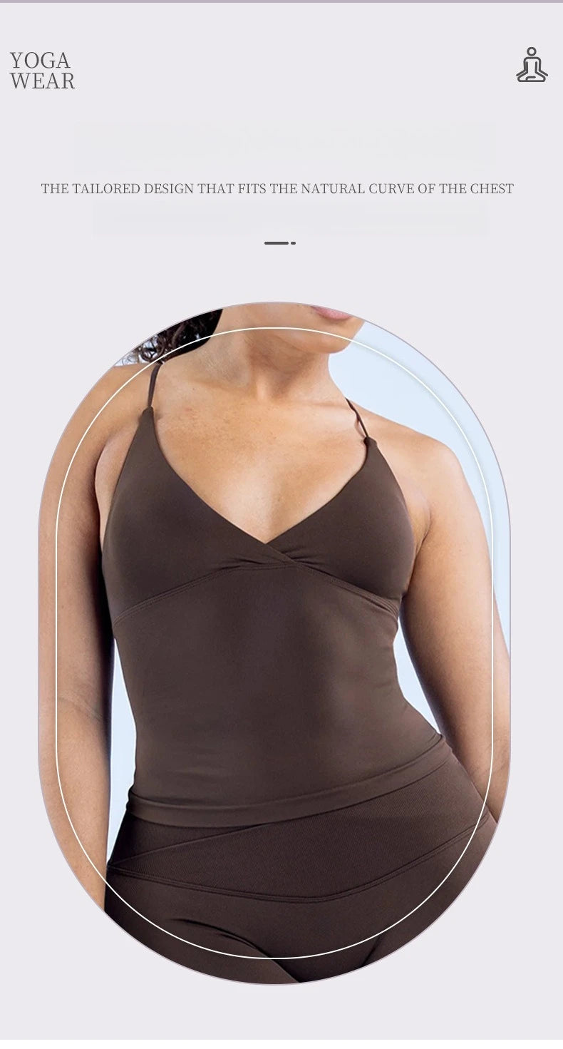 Women's Seamless Cross Sports Vest – Padded Backless Yoga Gym Workout Fitness Camisole