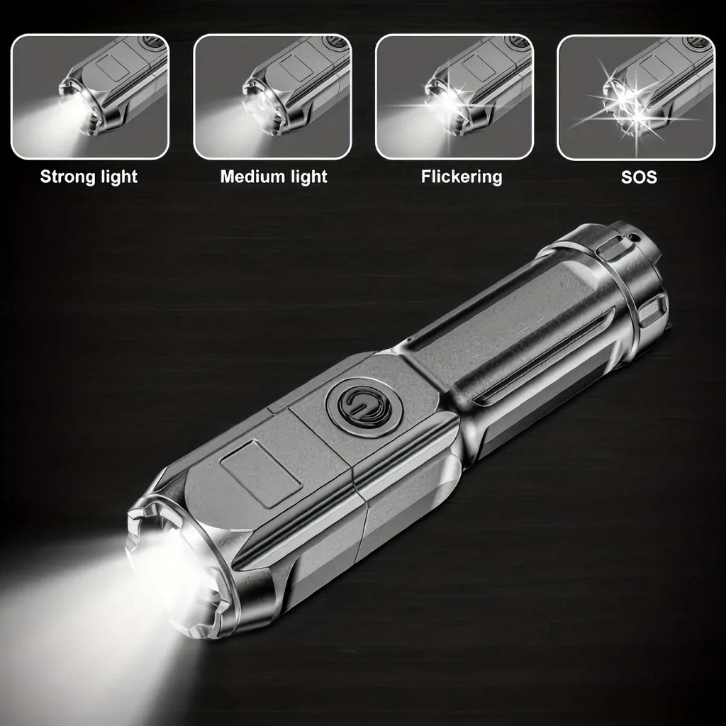 FT15 XPE LED Flashlight – USB Rechargeable, Zoomable, 100m Beam for Fishing, Hunting & Camping