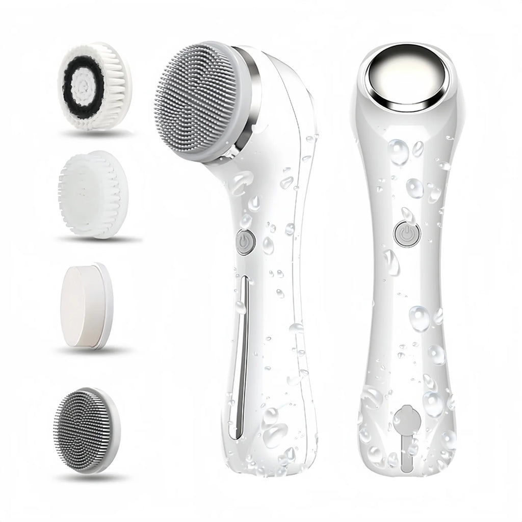 2-in-1 IPX7 Waterproof Facial Spin Scrubber – Rechargeable Electric Exfoliating Face Brush with 4 Heads