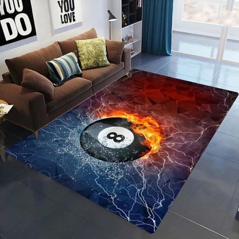 Black 8 Billiards Area Rug – Non-Slip Dirt-Resistant Carpet for Bedroom & Game Room