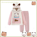 Kawaii Panda Bubu & Dudu Coral Fleece Lovers Pajamas | Cartoon Autumn Winter Sleepwear