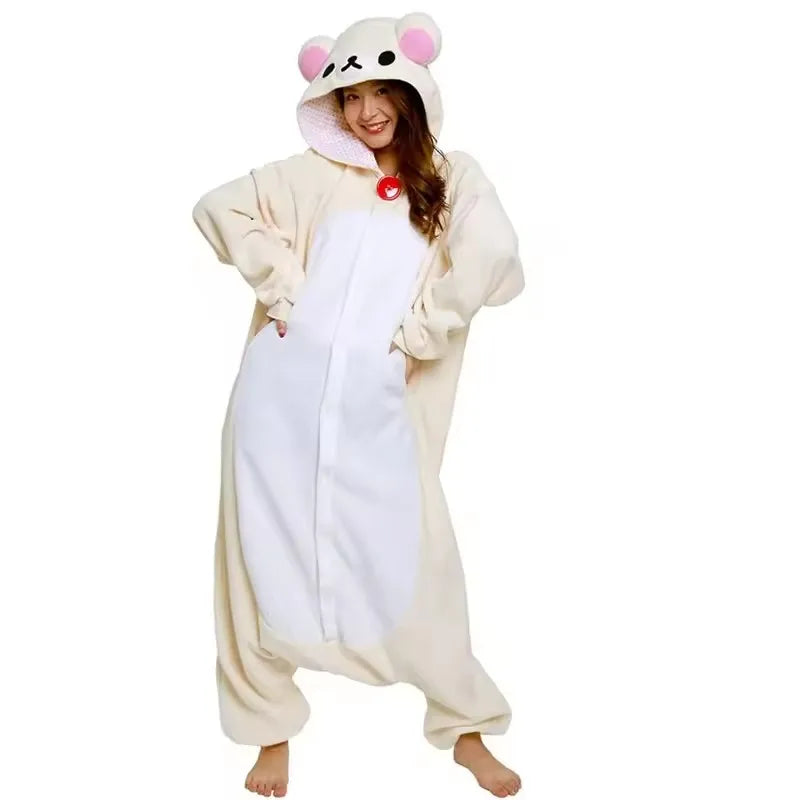 Adult Rilakkuma Kigurumi Onesie Pajamas | Cartoon Bear Anime Jumpsuit Sleepwear