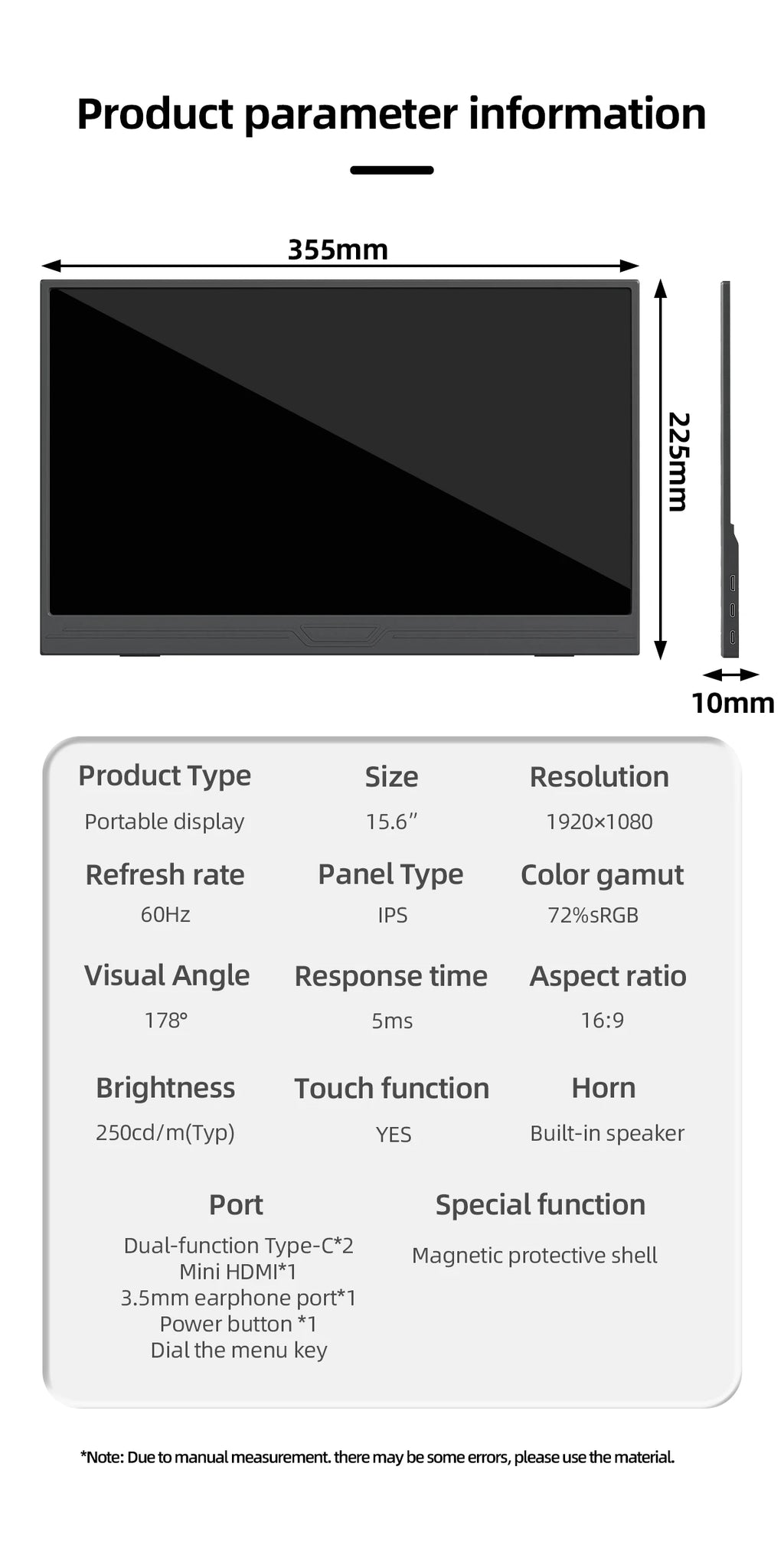 15.6-Inch Portable Touchscreen Monitor – Full HD IPS