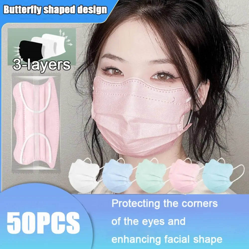 Butterfly-Shaped 3-Layer Disposable Face Masks — 50 Pack