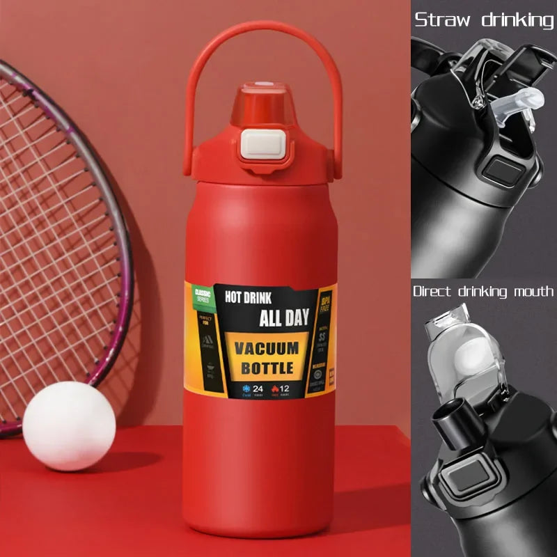 Large Capacity Vacuum Thermos Bottle with Handle & Straw – 304 SS, 6–12Hr Insulated, 800ml–1500ml, 16 Colors