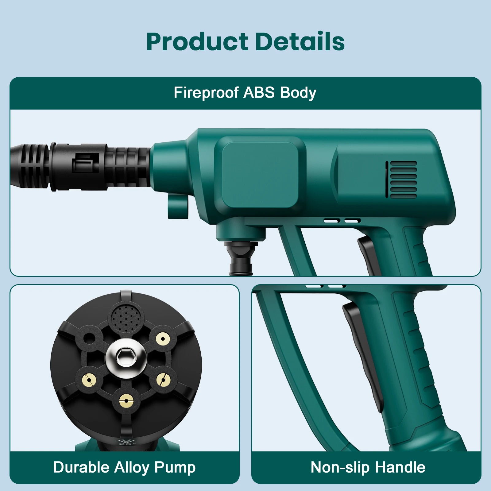 500W Cordless High-Pressure Car Washer Gun – 60 Bar, 6–10m Reach, Makita 18V Compatible, 6-in-1 Nozzle (No Battery)