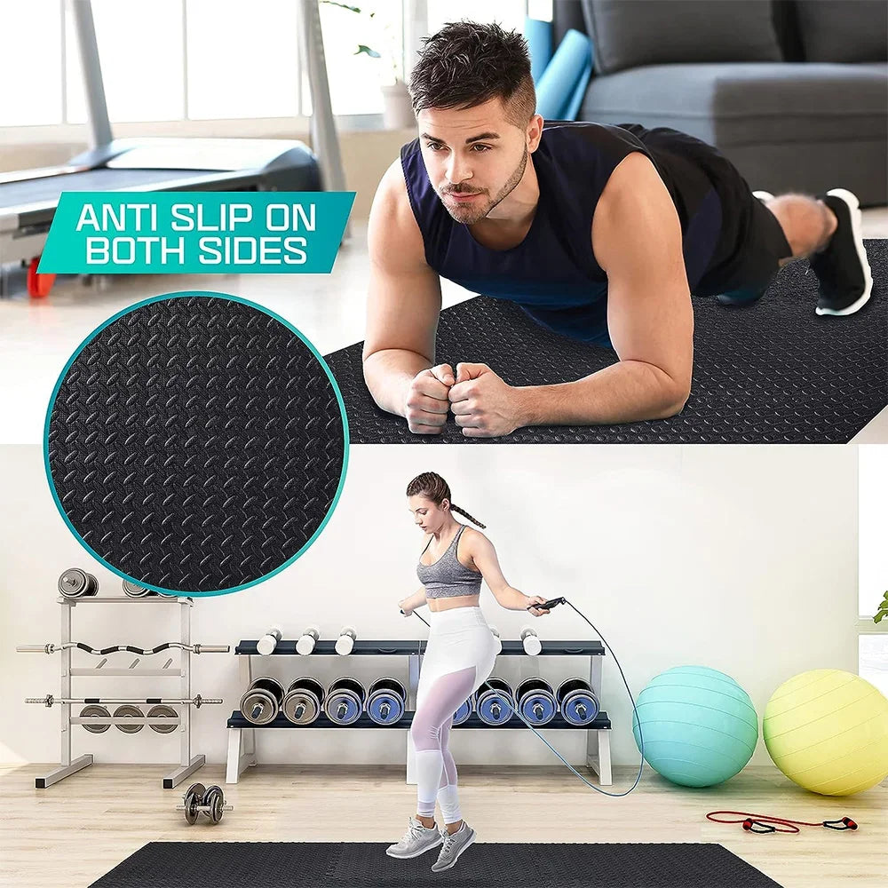 Interlocking Gym Floor Mat – Anti-Slip Rubber Exercise Mat for Home Workout, Weightlifting & Yoga