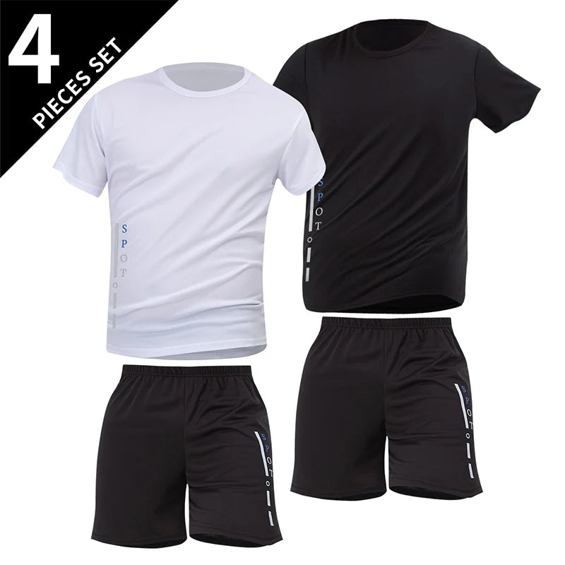 Men's Quick-Dry Short Sleeve & Shorts Set – Plus Size Leisure Running Fitness 2–6 Piece
