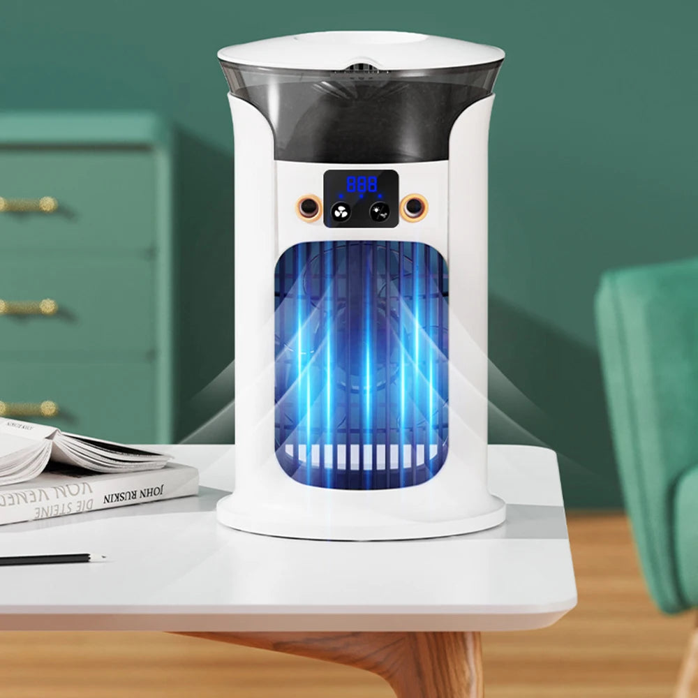 Mute Desktop USB Mini Air Conditioner Fan — Portable Water Mist Cooling Fan with Night Lamp & Humidifier