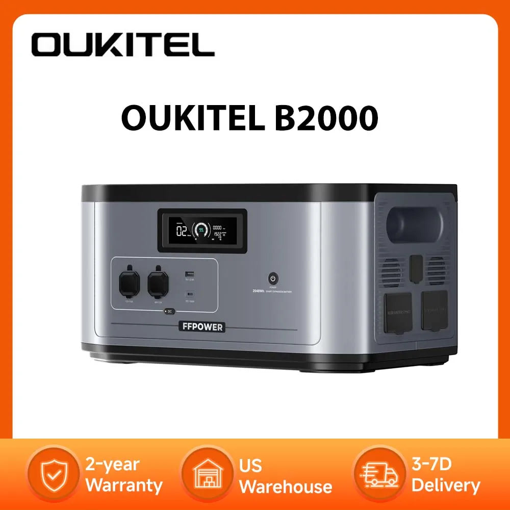 OUKITEL B2000 2048Wh LiFePO4 Expansion Battery — Portable Power Station Add-On for BP2000 Solar Generator