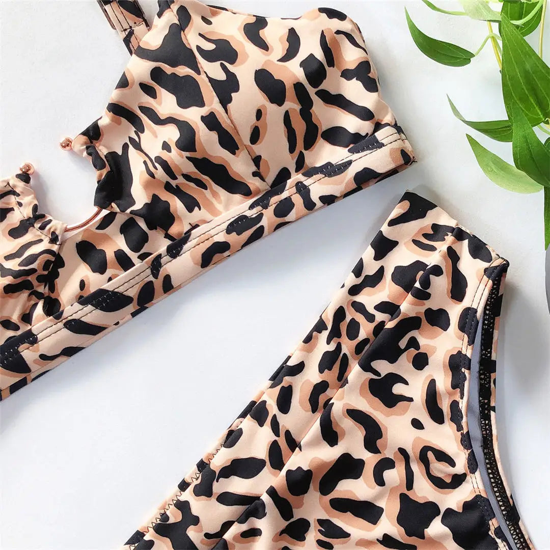 Leopard High Waist Bikini Set — Snake Print Two-Piece Swimsuit