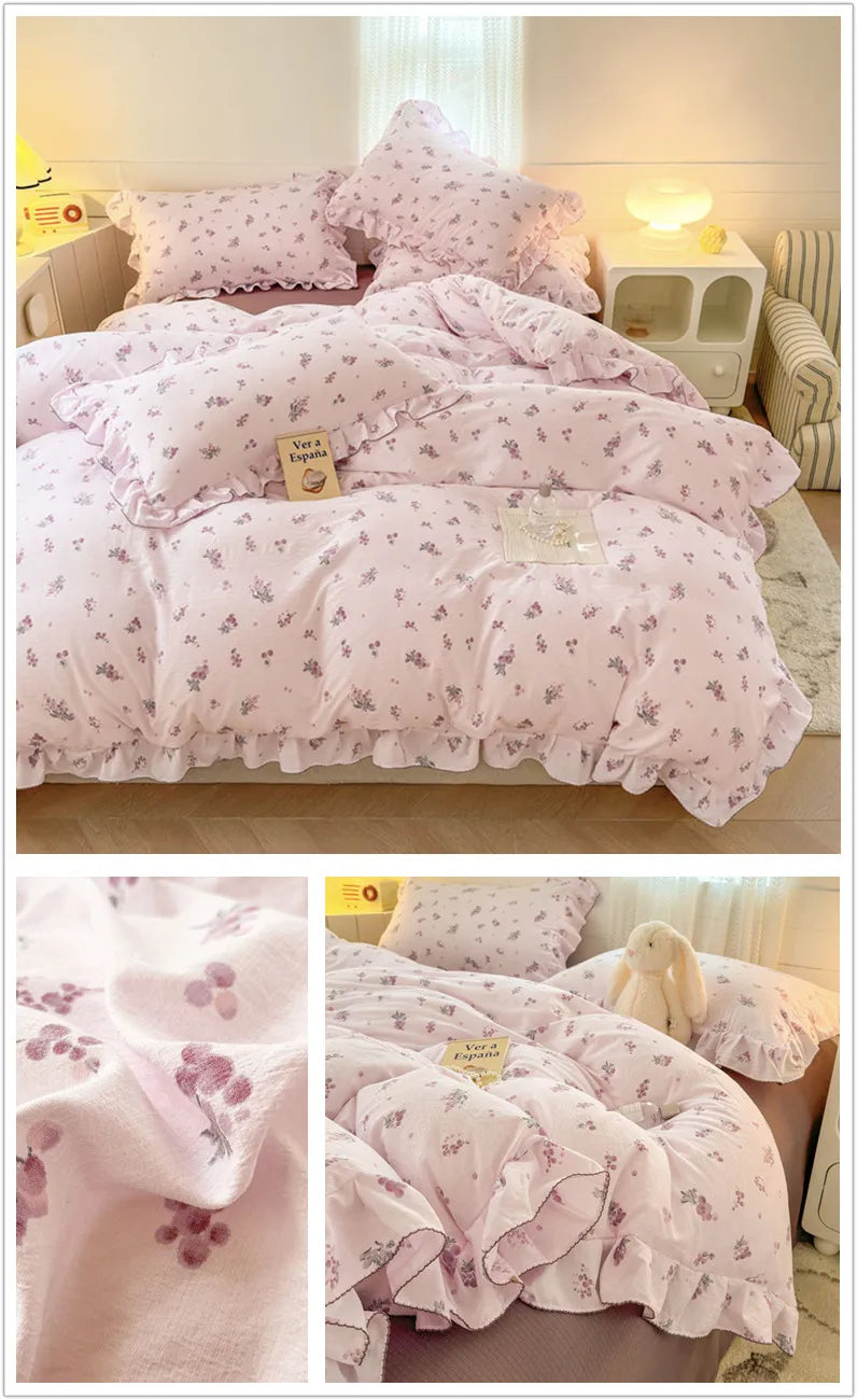 Lace Ruffle Duvet Cover – Printed Floral Comforter Cover for Adults & Kids, Single to King