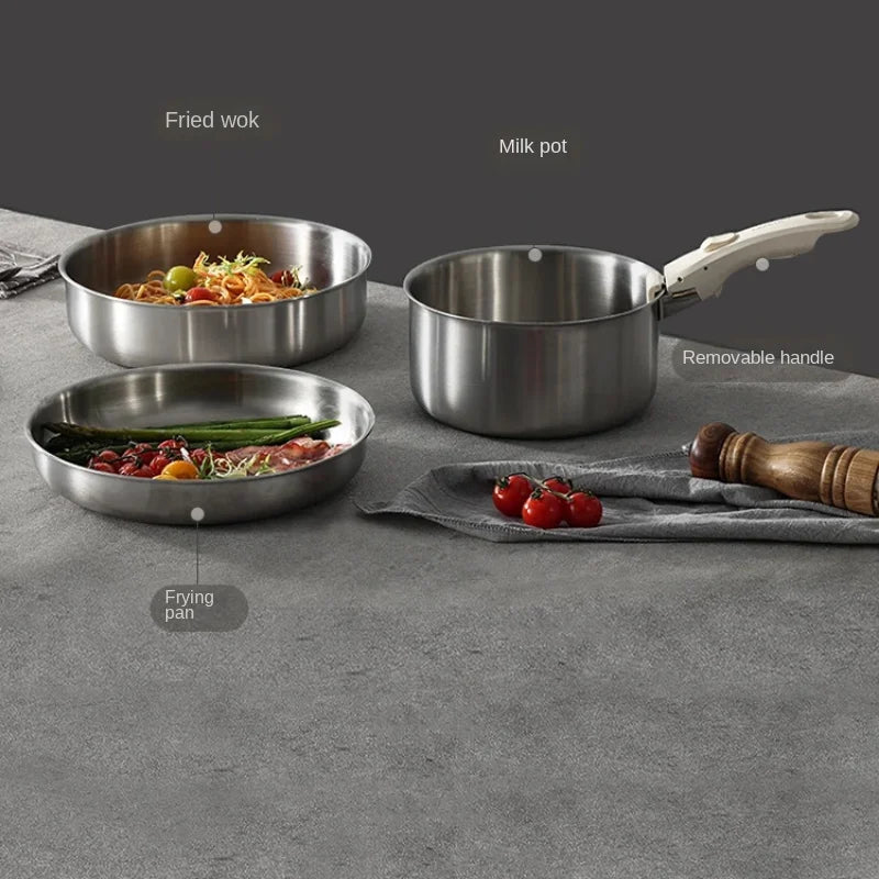 Stainless Steel Cookware Set – Detachable Handle & Nesting Design