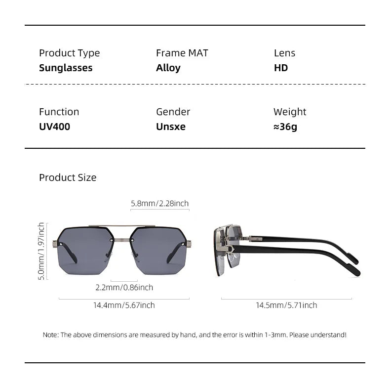 Men's Pilot Flat Top Half Frame Sunglasses | UV400 Classic Travel Casual Vintage Shades