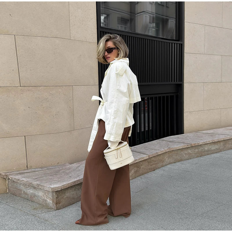 Women's Double-Breasted Cropped Trench Coat – Chic Vintage Office Jacket