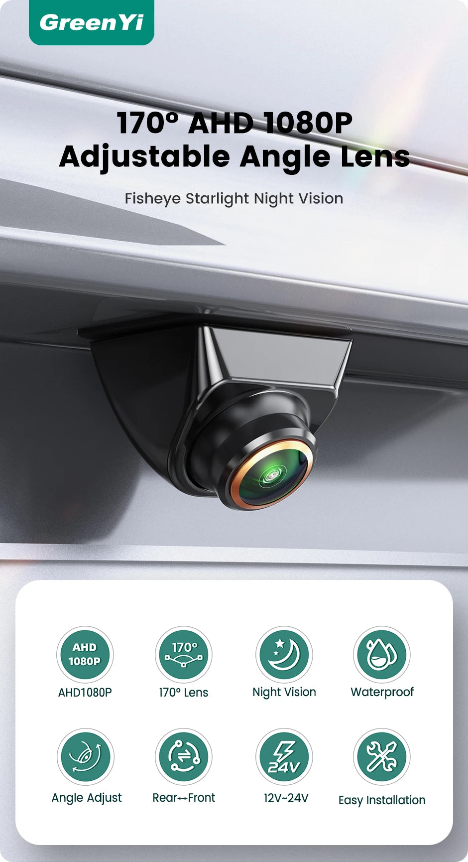 AHD 1080P Car Backup Camera – 170° Fisheye Lens, Night Vision, Waterproof | White, Black & Silver