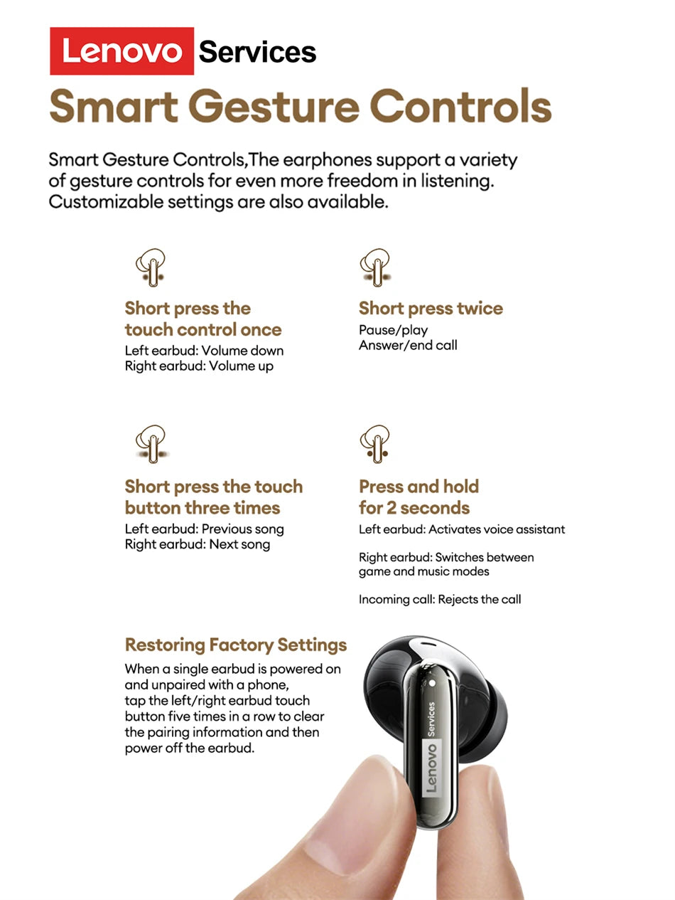 Lenovo LE208 Wireless Bluetooth Earphones — ENC Noise Cancelling Gaming Headset