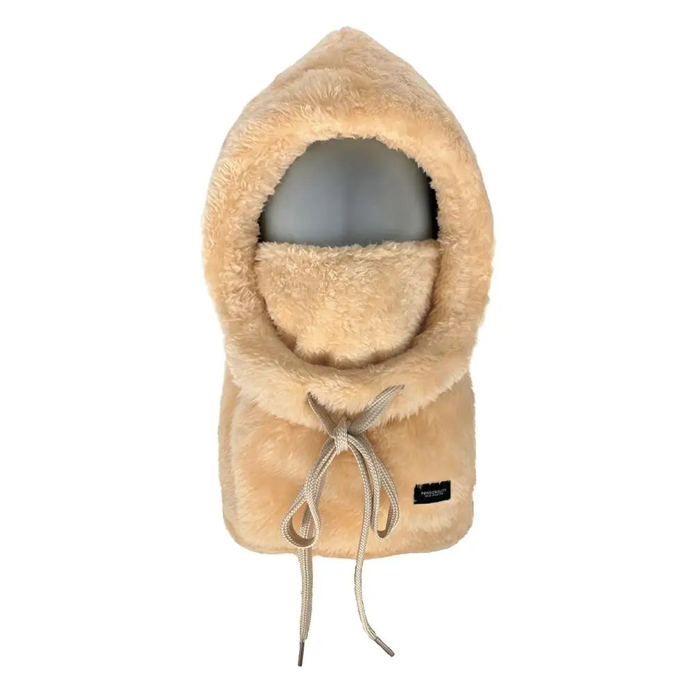 Plush Drawstring Balaclava Hood with Face and Neck Cover