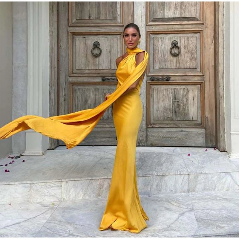 Sexy Satin Halter Backless Party Dress – Off Shoulder Sleeveless Solid Robe Gown 2026