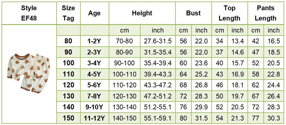 Kids' Cartoon Bear Long Sleeve Pajamas Set | Soft Breathable Sleepwear Boys & Girls