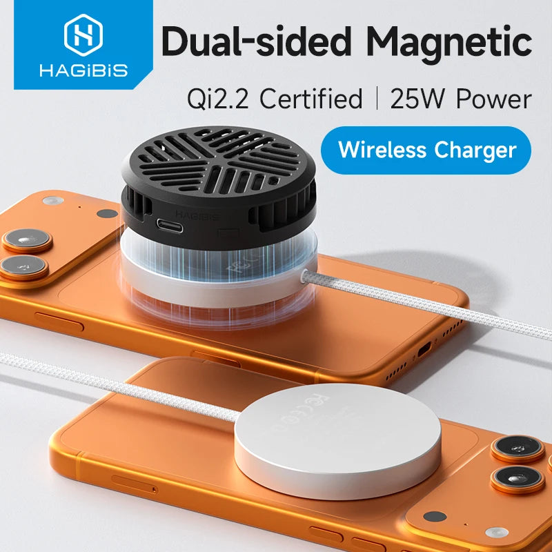 Hagibis Qi2.2 25W Dual-Sided Magnetic Wireless Charger – MagSafe Pad for iPhone 14–17 & AirPods