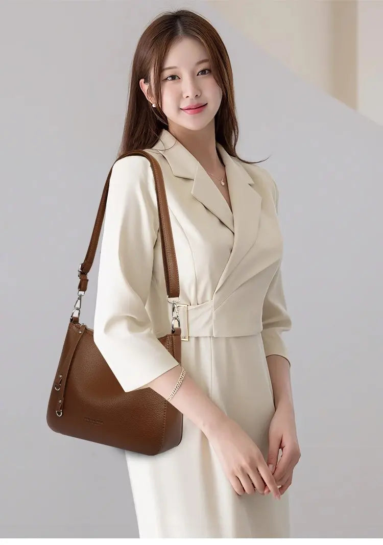 Luxury PU Letter Detail Shoulder Crossbody Tote Bag – Large Capacity Messenger Handbag for Women