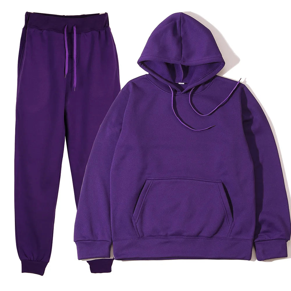 Men's Solid Color Hoodie & Pants Tracksuit Set – Fashionable Casual Sport (S–3XL)