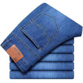 Men's Casual Straight Leg Jeans — Elastic Fit Classic Blue & Black Denim Pants