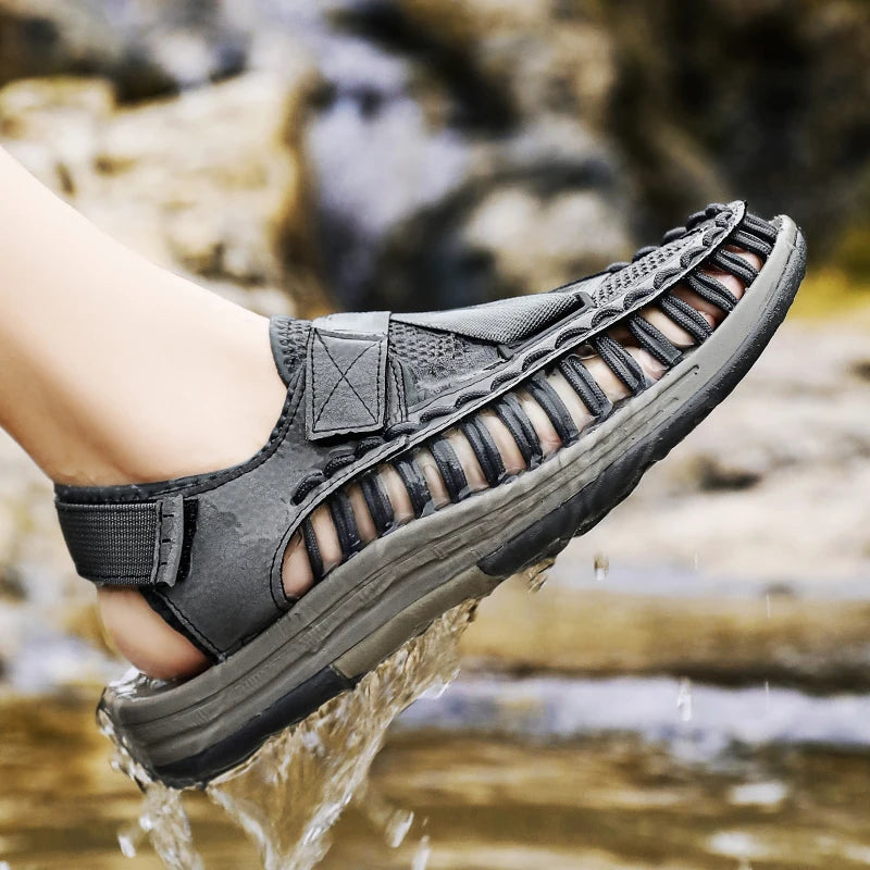 Men's Handmade Woven Beach Sandals – Breathable Casual Flat Sandals