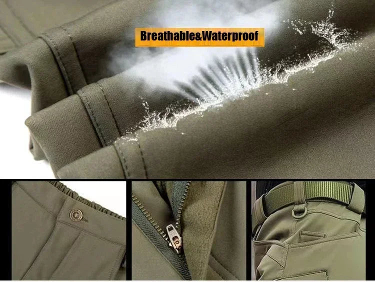 Men's Camouflage Tactical Set – Waterproof Softshell Fleece Jacket & Cargo Pants