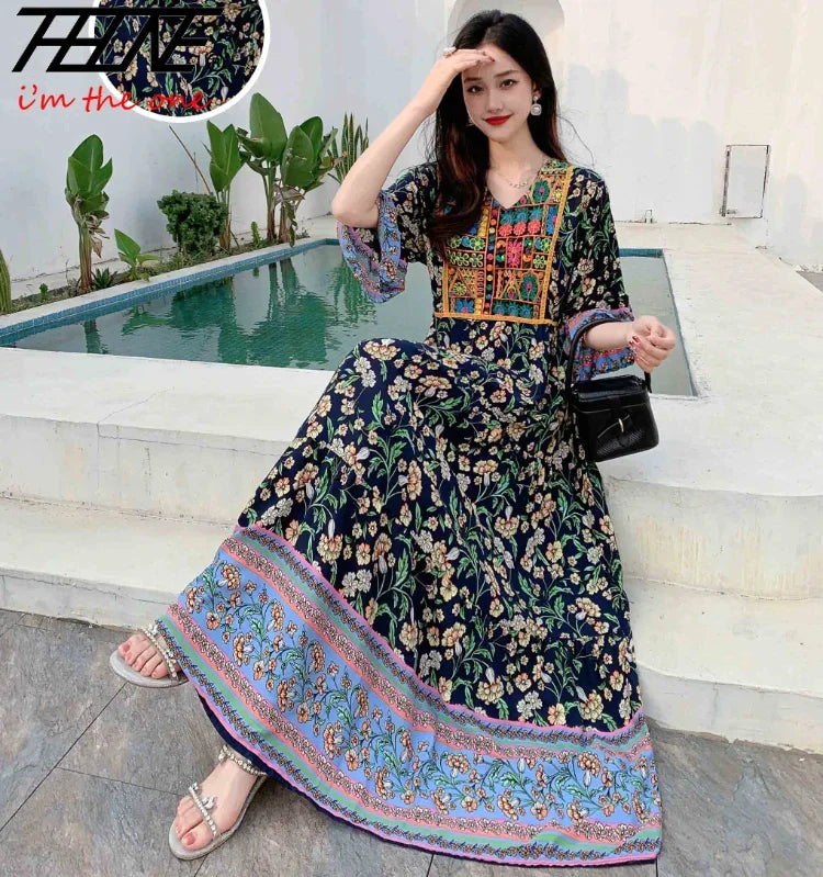 Indian Embroidery Bohemian Beach Maxi Prom Dress — Vintage Elegant Long Party Dress