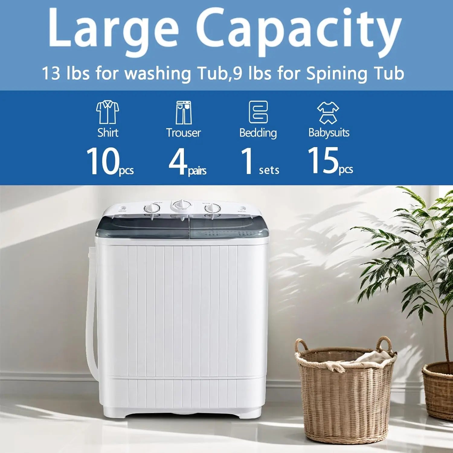 Portable Washer & Dryer Combo Set — 22 lbs Fully Automatic Washing Machine, 1.8 Cu Ft Dryer with 5 Drying Modes