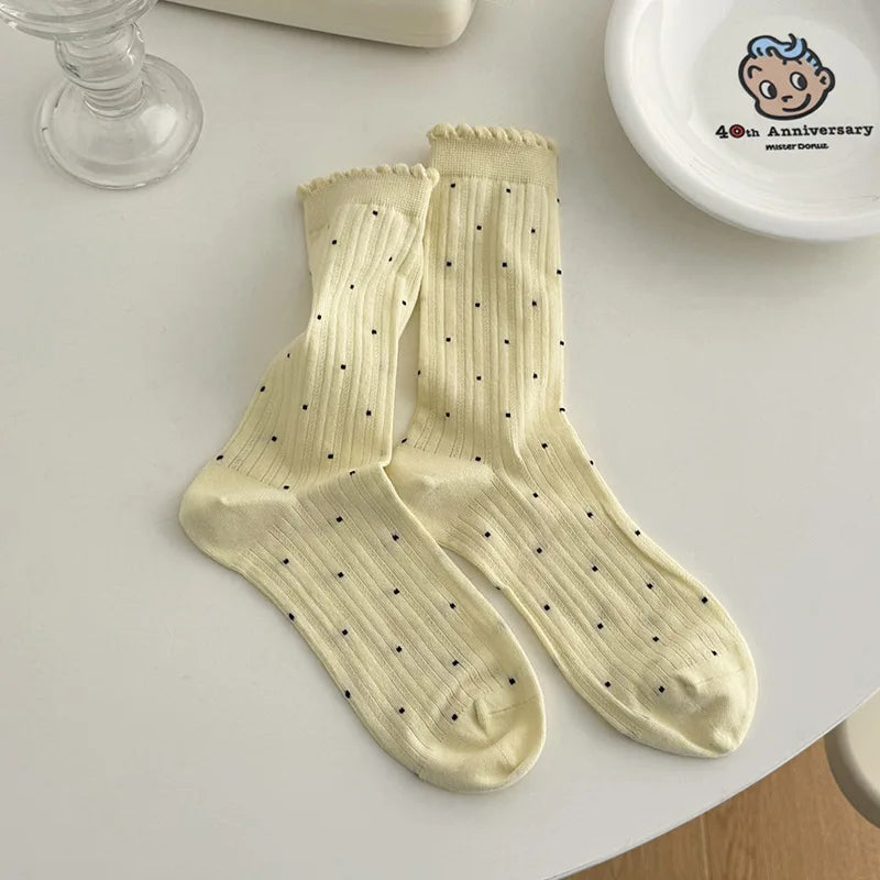 Women's Polka-Dot Crew Socks – Thin Cotton Blend
