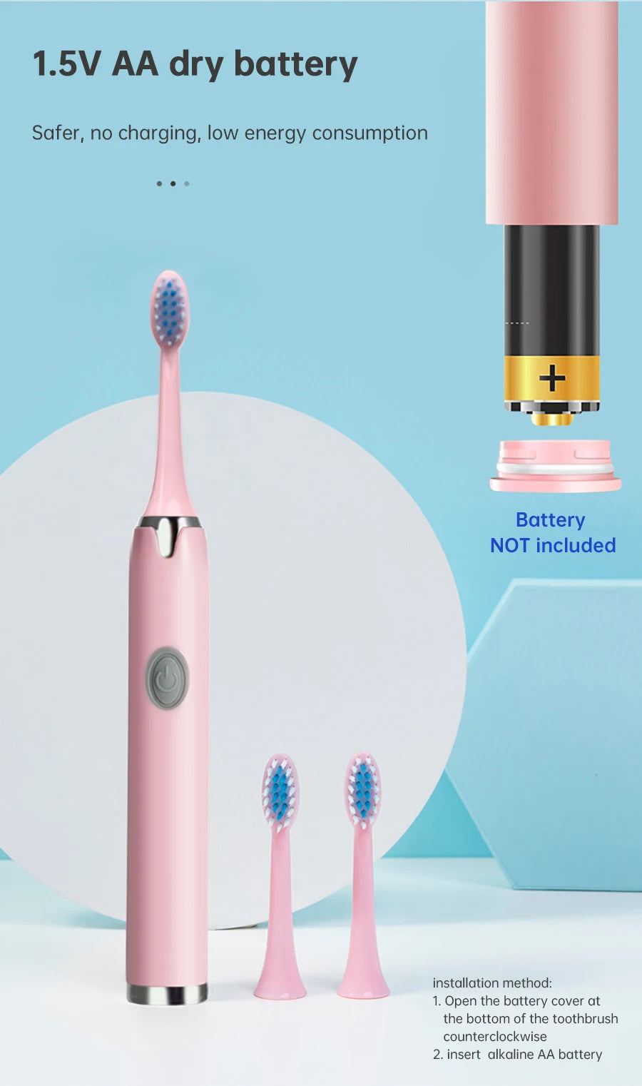 Tongwode Sonic Electric Toothbrush – IPX7 Waterproof, Soft Bristle, 3 Modes, Replaceable Heads