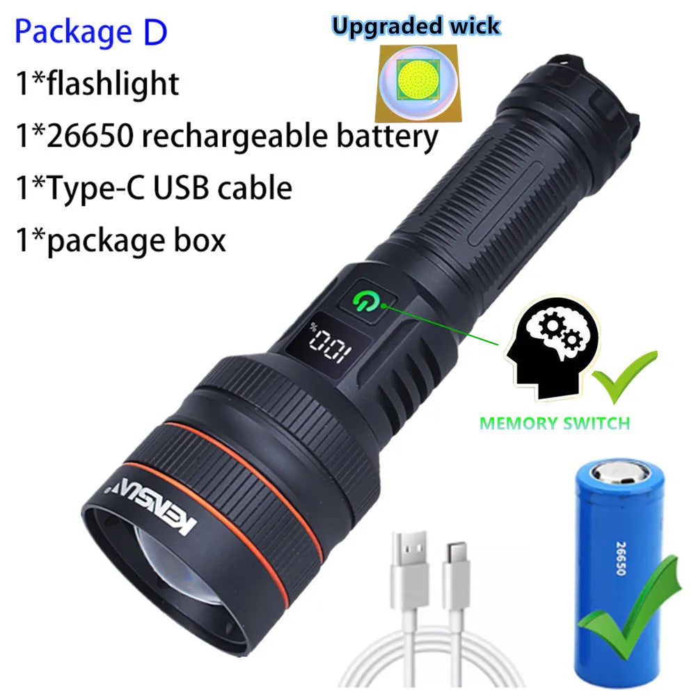 2500 Lumen Long Range LED Flashlight – IPX7 Waterproof, Type-C, 5 Modes, Power Bank Function