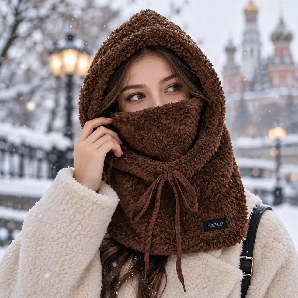 Plush Drawstring Balaclava Hood with Face and Neck Cover