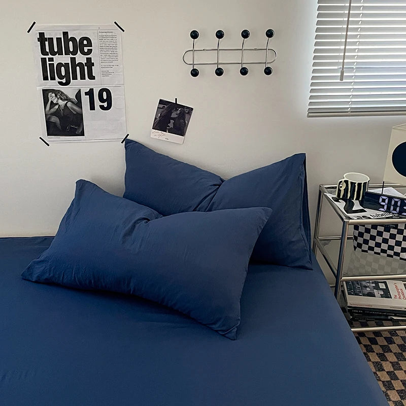 Blue Washed Cotton Duvet Cover – 150x200cm, Girls & Boys Bedroom, Quilt Cover (Pillowcase Sold Separately)