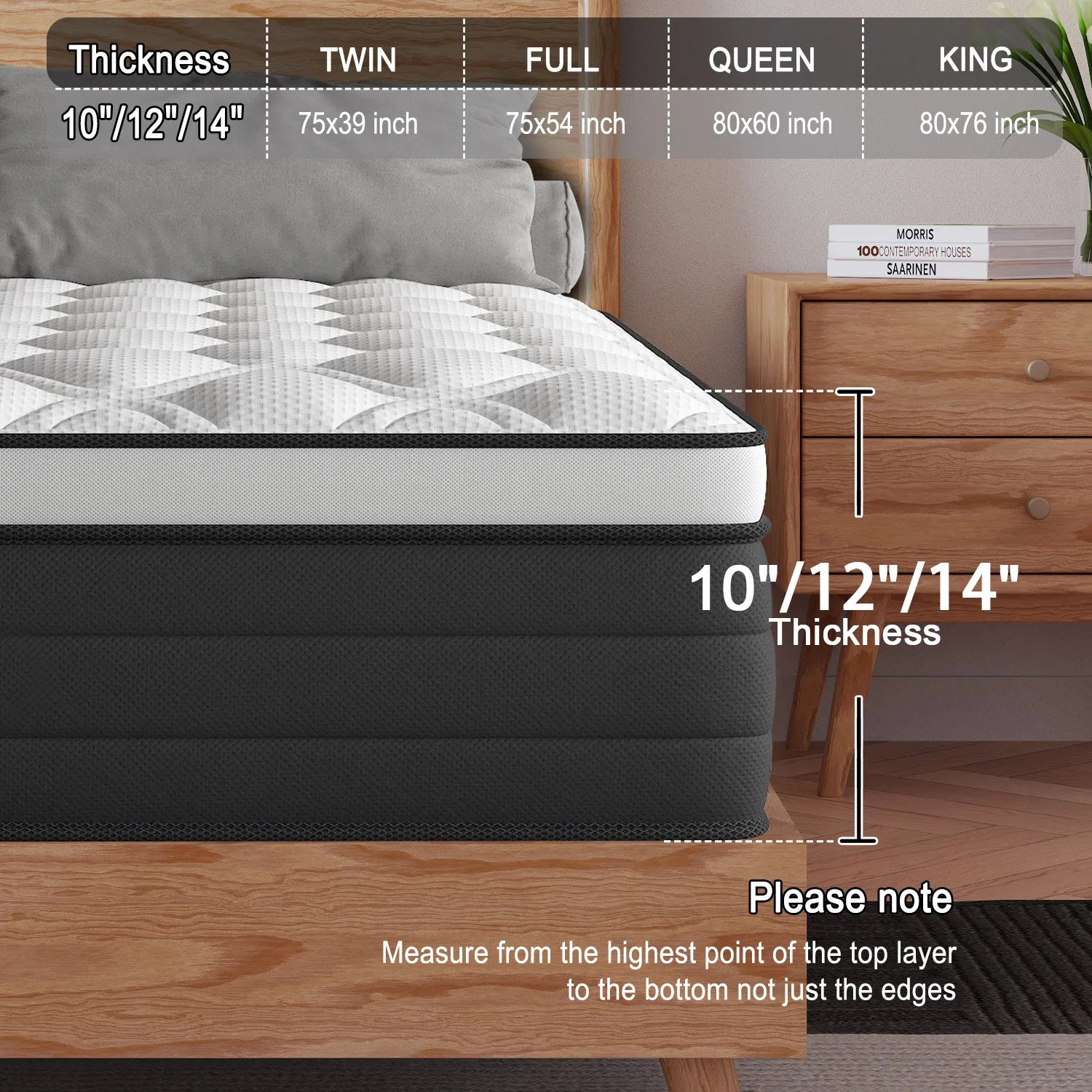 Hotel Sleep at Home — 12"/14" Gel Memory Foam Hybrid Pocket Spring Mattress | Medium Firm, Motion Isolation, Twin to King