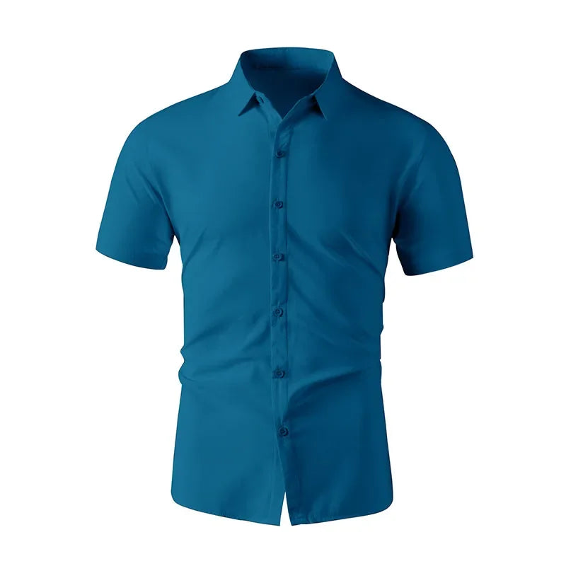 Men's No-Iron Solid Color Short Sleeve Shirt — Wrinkle-Free Casual Shirt