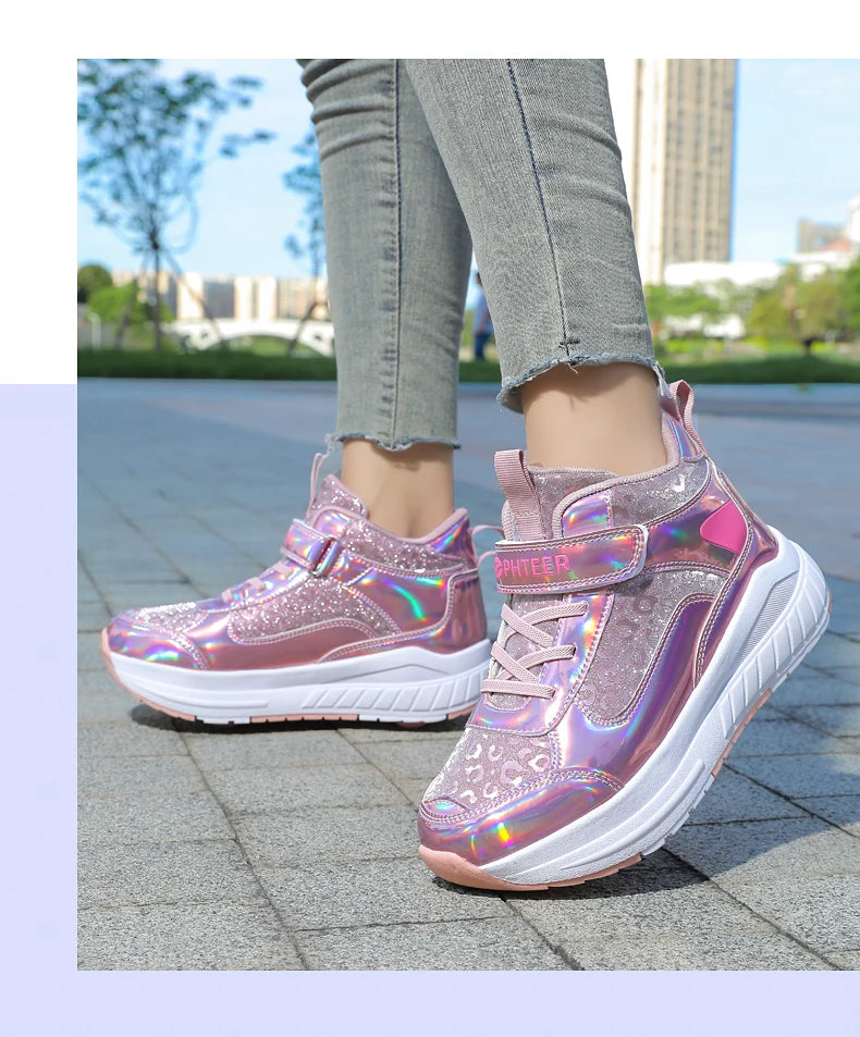 High-Top Children's Roller Skates for Girls – 4-Wheel Outdoor Wear-Resistant Sports Shoes
