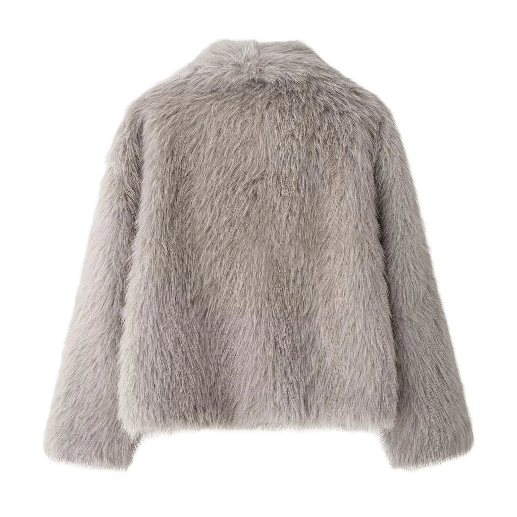 Women's Oversized Faux Fur Jacket – Single-Breasted Elegant Warm Coat
